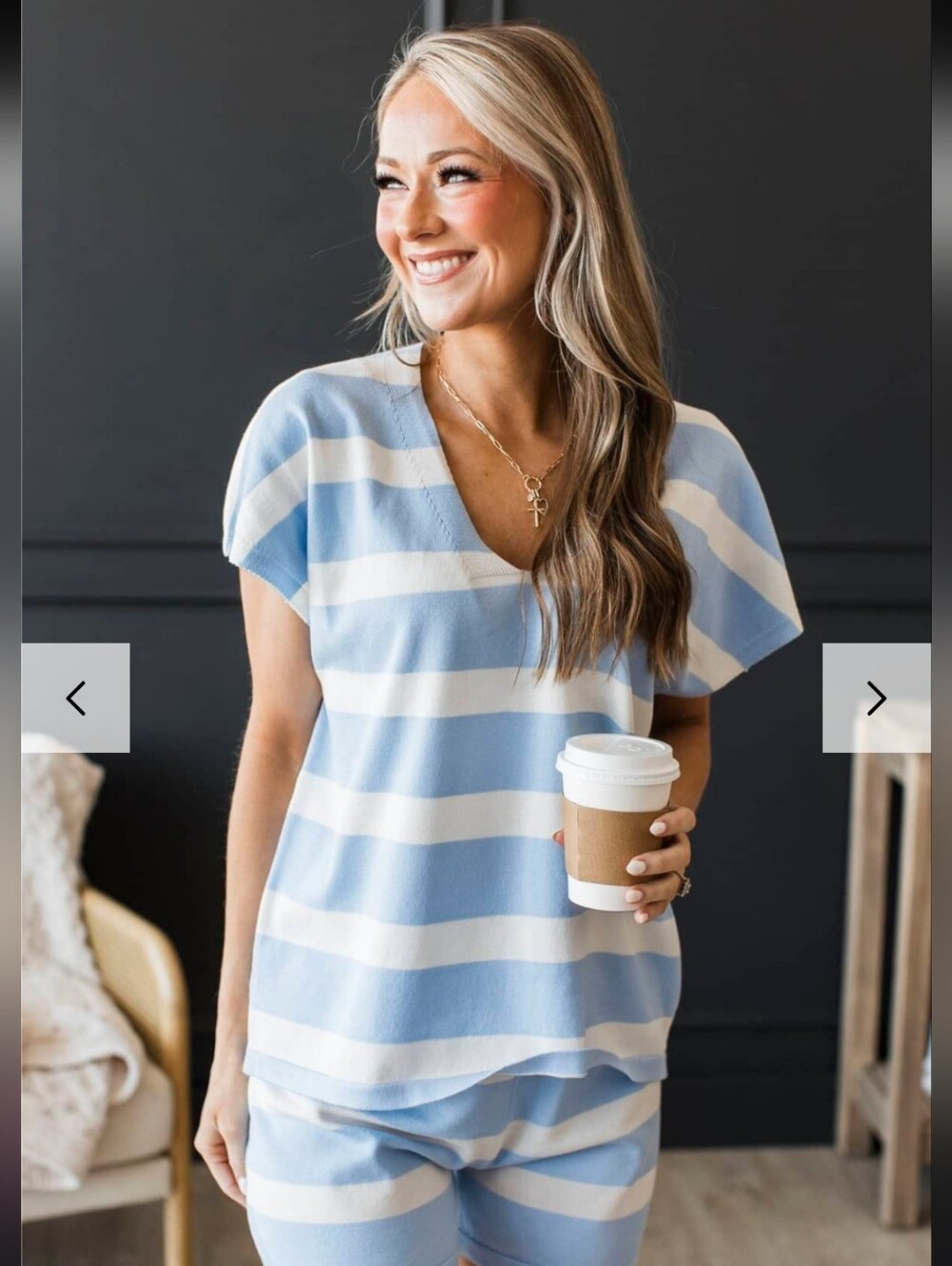 HYFVE NWT Weekend Energy Lounge Top & Shorts Set- Blue & White Stripes Sz Medium